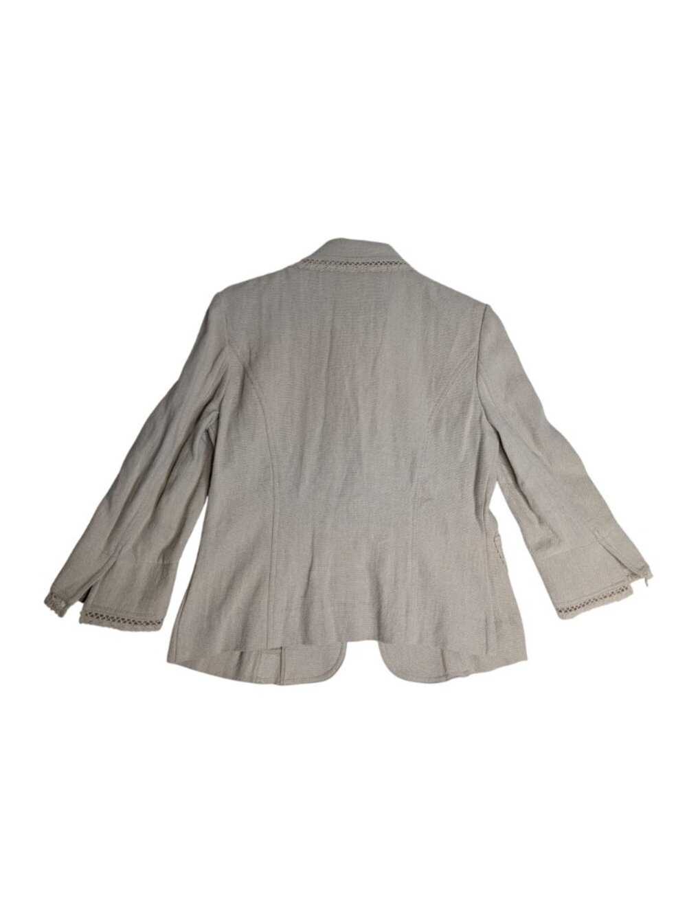 New Beige Linen Cotton Blend Lace Trim Blazer Jacket 3/4 Sleeves Newport News Si - Picture 13 of 13